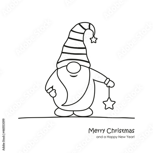 cute christmas dwarf cartoon for coloring book