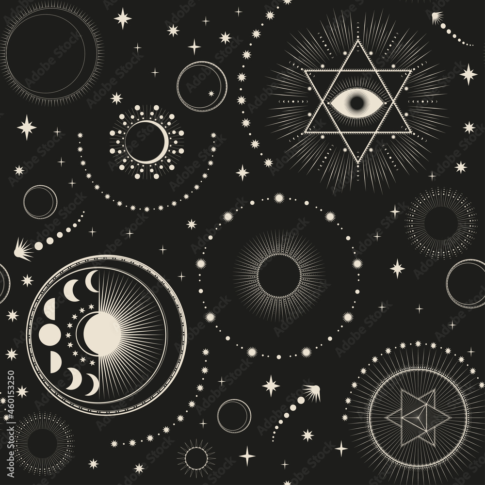 Dark Seamless Pattern of Magical Signs