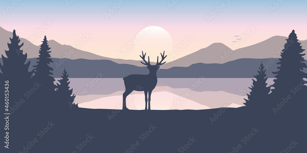 reindeer by the lake at sunrise wildlife nature landscape reindeer by the lake at sunrise wildlife nature landscape