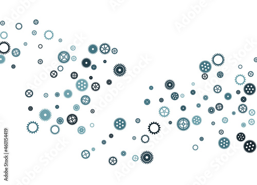 Gears icon vector set, cogwheel pictogram collection. Mechanical industry elements, motor or clock circle parts with cogs. Mechanical cogwheel metallic gears. Flat icons isolated. Motion symbols.