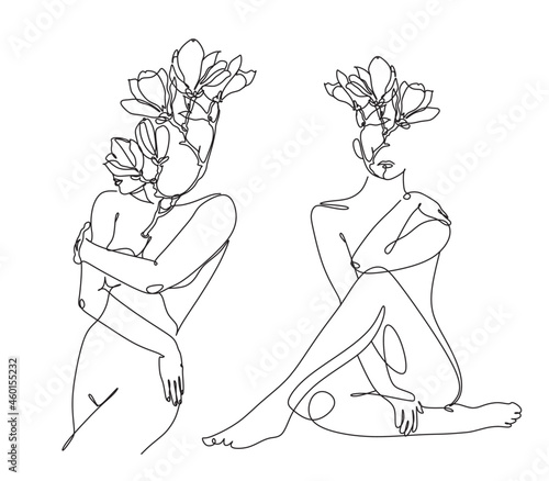 Woman hugging herself in continuous line drawing, Love your body concept, Isolated on the white background, vector illustration monochrome, Drawing by lines, Minimalist Style.