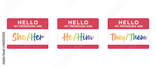 Gender Pronouns, Gender Name Tags, Gender Identity, Name Badges, Gender Badges, Labels, Vector Illustration Background