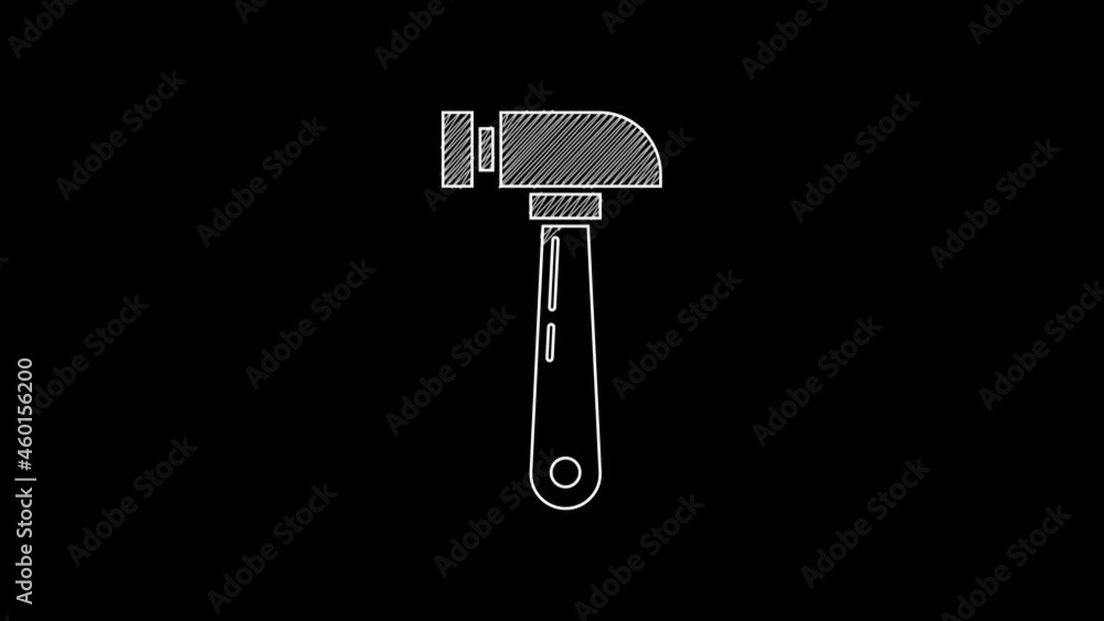 White line Hammer icon isolated on black background. Tool for repair. 4K Video motion graphic animation White line Hammer icon isolated on black background. Tool for repair. 4K Video motion graphic animation