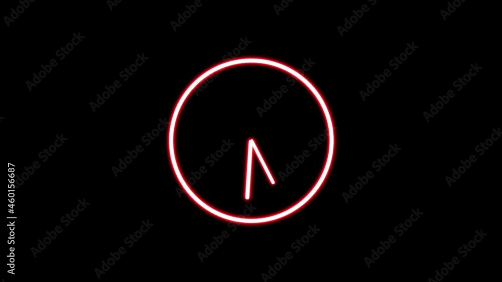 neon clock illustration. abstract red color neon light clock on black background. neon clock illustration. abstract red color neon light clock on black background.
