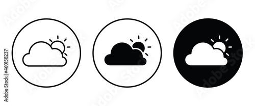 cloudy weather, cloud and sun icon button, vector, sign, symbol, logo, illustration, editable stroke, flat design style isolated on white