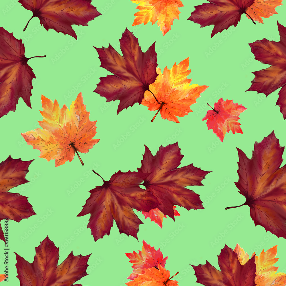 Аutumn seamless pattern with colorful maple leaves. Hand-drawn illustration Аutumn seamless pattern with colorful maple leaves. Hand-drawn illustration