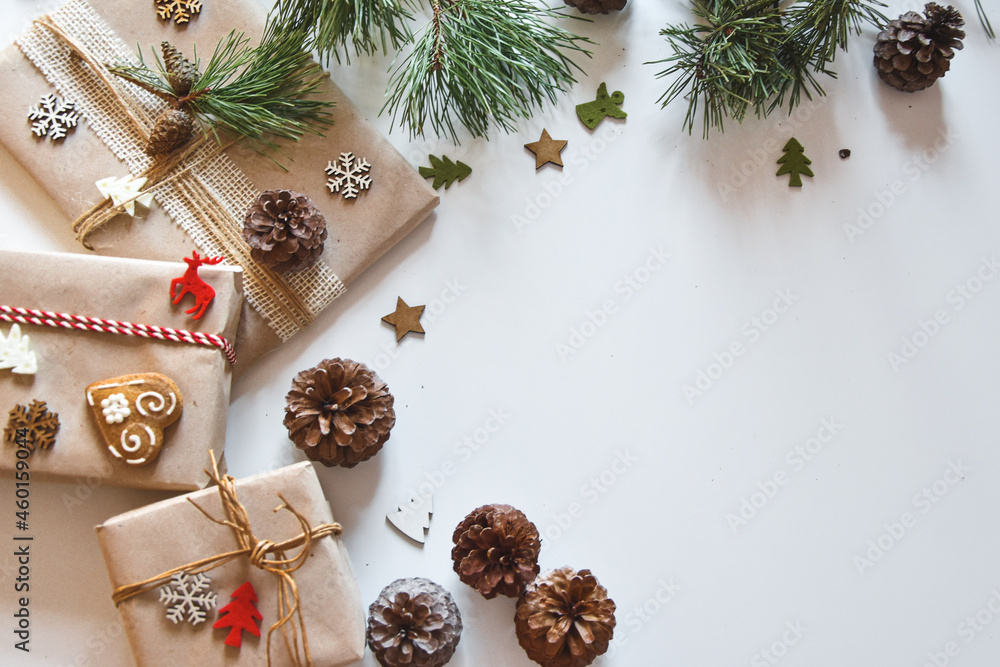 Boże Narodzenie, kartka świąteczna, prezenty i dekoracje świąteczne. Christmas decorations, get a gift. 
 - obrazy, fototapety, plakaty 