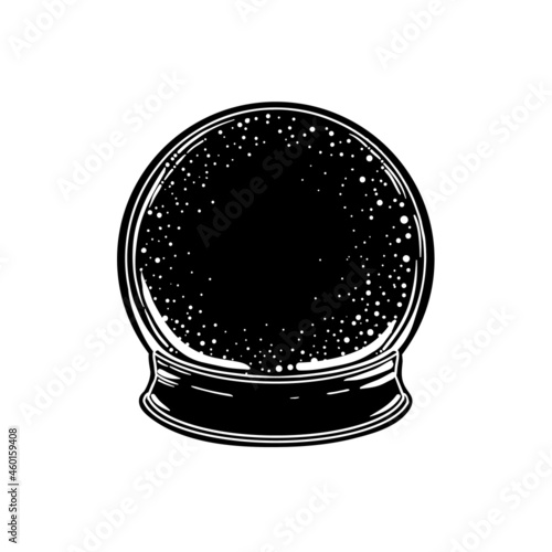 Crystak ball. Vector isolated illustration in Victorian style. Mediumship divination equipment. flash tattoo drawing. Alchemy, religion, spirituality, occultism.