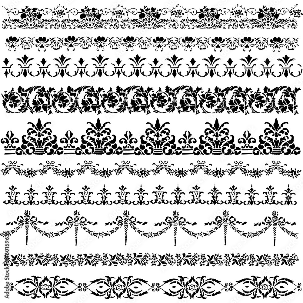 Fototapeta premium Corners And Borders Floral Stencil Vector