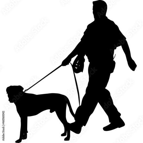 Police or Cop with Boxer Dog Silhouette Vector
