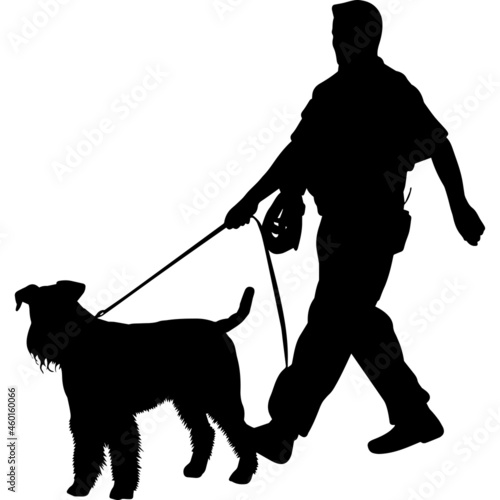 Police or Cop with Airedale Terrier Silhouette Vector