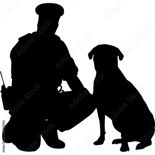 Police or Cop with Rottweiler Dog Silhouette Vector