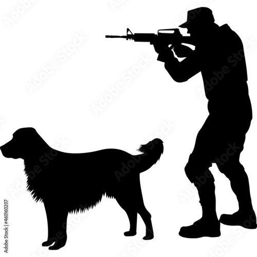 Hunter with English Setter Dog Silhouette Vector