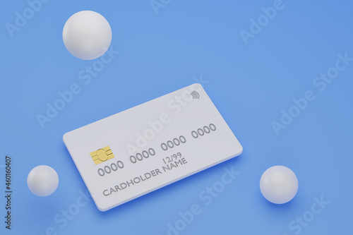 Credit card on blue background. Bank cards mock up  3d illustration. Online shopping and digital money concept