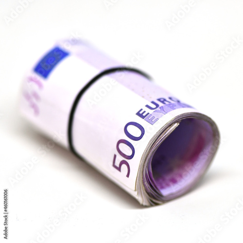 Stack of 500 Euro banknotes. European currency money banknotes. Salary, savings, european union economic crisis concept. making money with the Internet, working from home with an online business