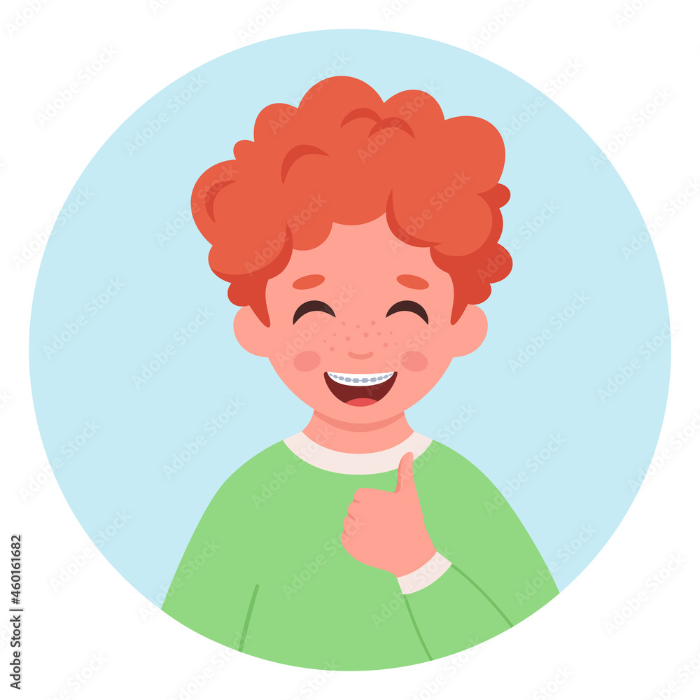Boy with braces on teeth. Dental care. Vector illustration Boy with braces on teeth. Dental care. Vector illustration