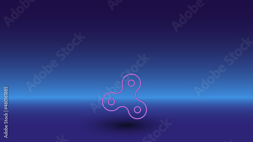 Neon spinner symbol on a gradient blue background. The isolated symbol is located in the bottom center. Gradient blue with light blue skyline