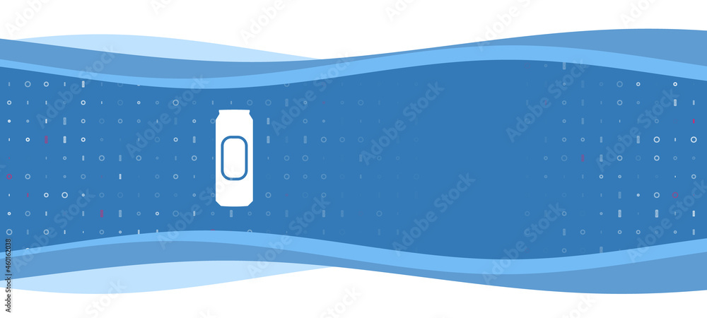 Blue wavy banner with a white beer can symbol on the left. On the background there are small white shapes, some are highlighted in red. There is an empty space for text on the right side Blue wavy banner with a white beer can symbol on the left. On the background there are small white shapes, some are highlighted in red. There is an empty space for text on the right side