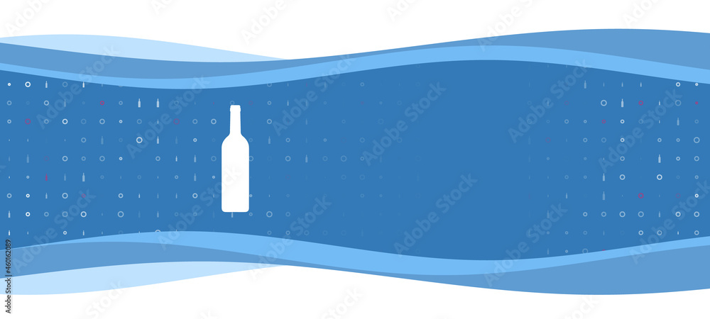 Blue wavy banner with a white beer bottle symbol on the left. On the background there are small white shapes, some are highlighted in red. There is an empty space for text on the right side Blue wavy banner with a white beer bottle symbol on the left. On the background there are small white shapes, some are highlighted in red. There is an empty space for text on the right side