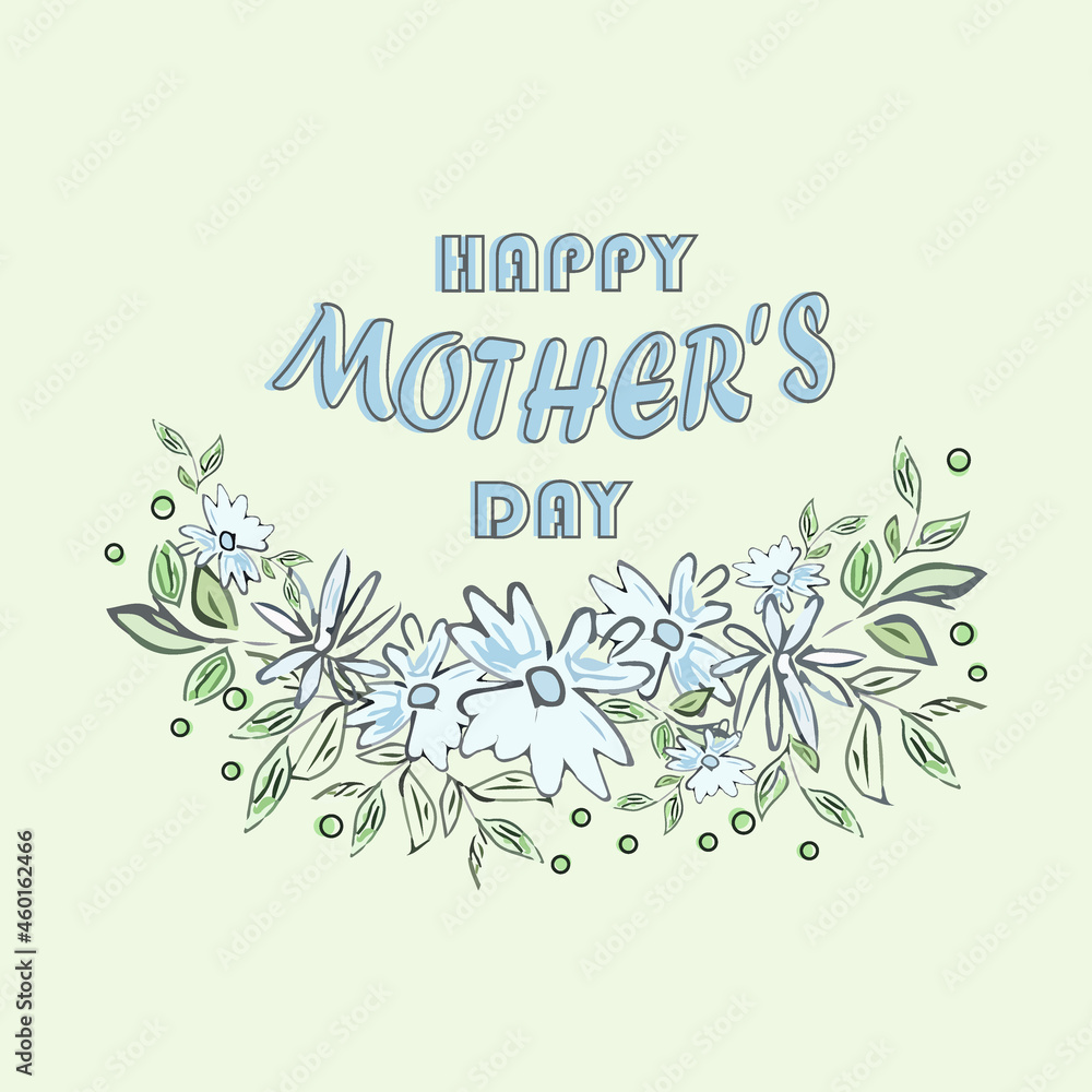 Mother s Day greeting card with blue flowers. Poster or banner template.