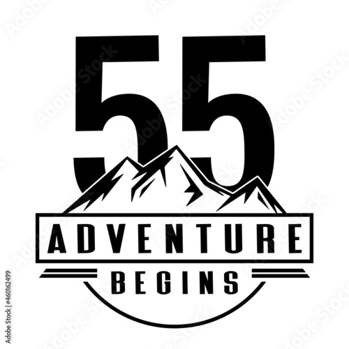 55 Adventure Begins, 55th Birthday fifty five Birthday, birthday party logo sign