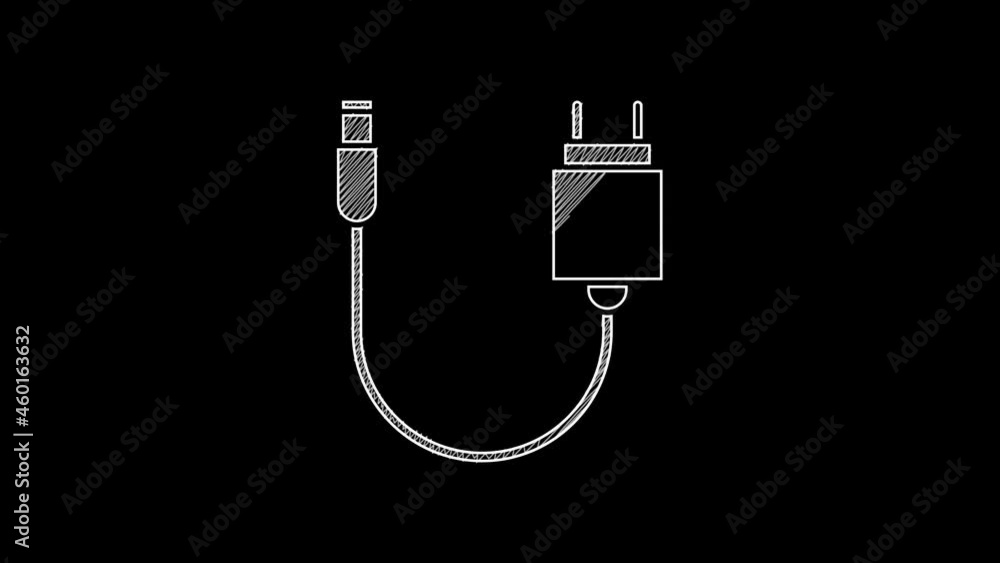 White line Charger icon isolated on black background. 4K Video motion graphic animation White line Charger icon isolated on black background. 4K Video motion graphic animation