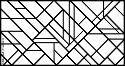 Sketch of a stained glass window. Vector. Abstract stained-glass background. Art Deco decor for interior. Geometric traditional pattern. Luxury modern interior. Template for design. Isolated on white