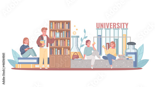 College University Cartoon Concept