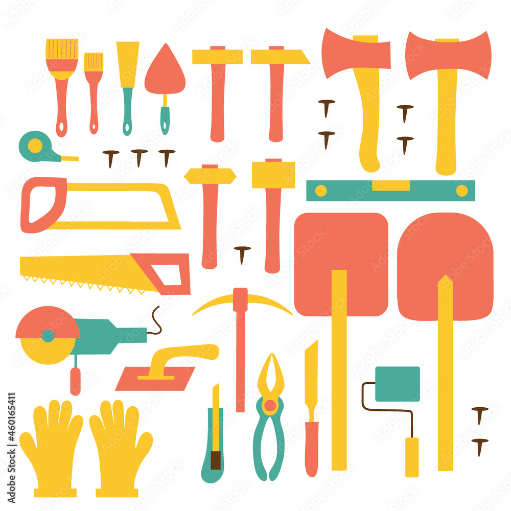 Set of construction tools on an isolated background. Construction or renovation. Building supplies for use as a design element or logo. Set of construction tools on an isolated background. Construction or renovation. Building supplies for use as a design element or logo.