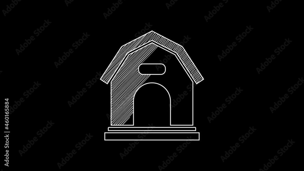 White line Dog house icon isolated on black background. Dog kennel. 4K Video motion graphic animation White line Dog house icon isolated on black background. Dog kennel. 4K Video motion graphic animation