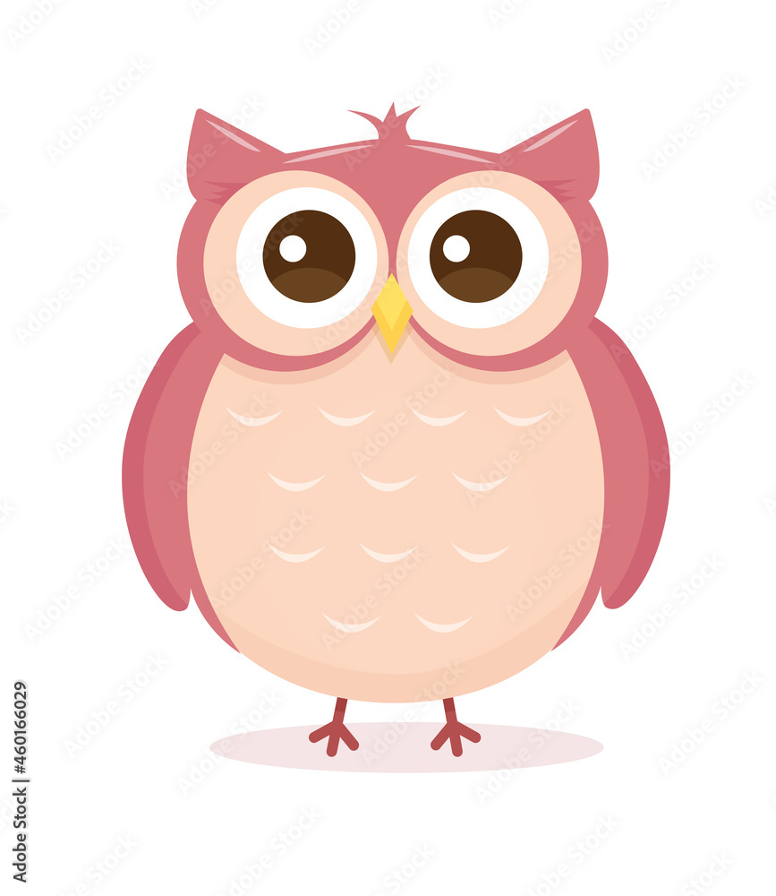 Cute pink cartoon owl . Flat design Cute pink cartoon owl . Flat design