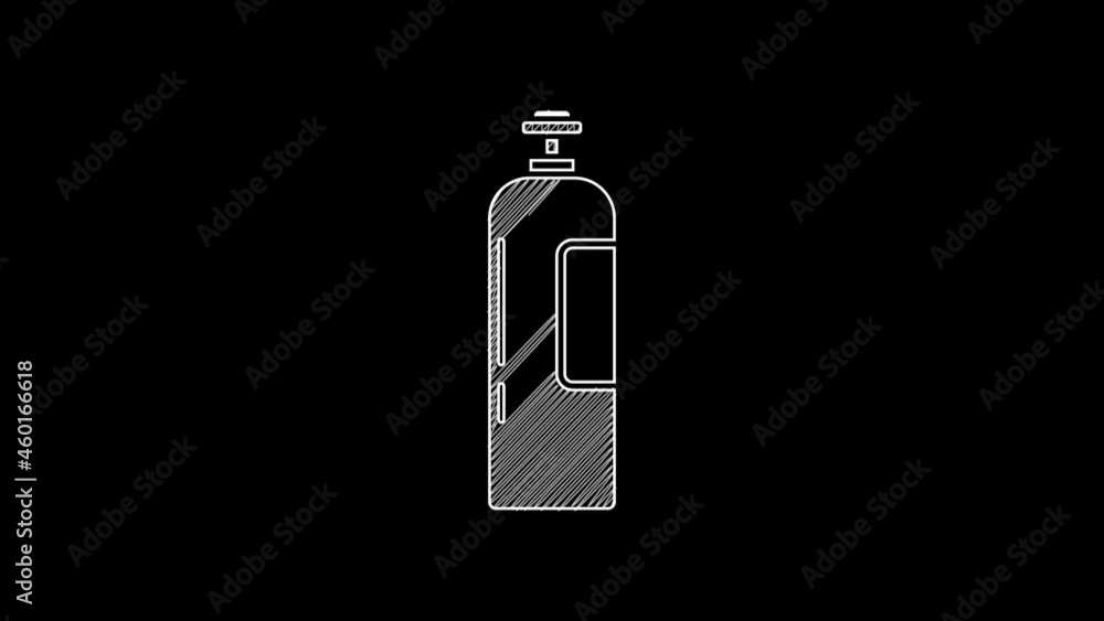 White line Industrial gas cylinder tank for all inert and mixed inert gases icon isolated on black background. 4K Video motion graphic animation