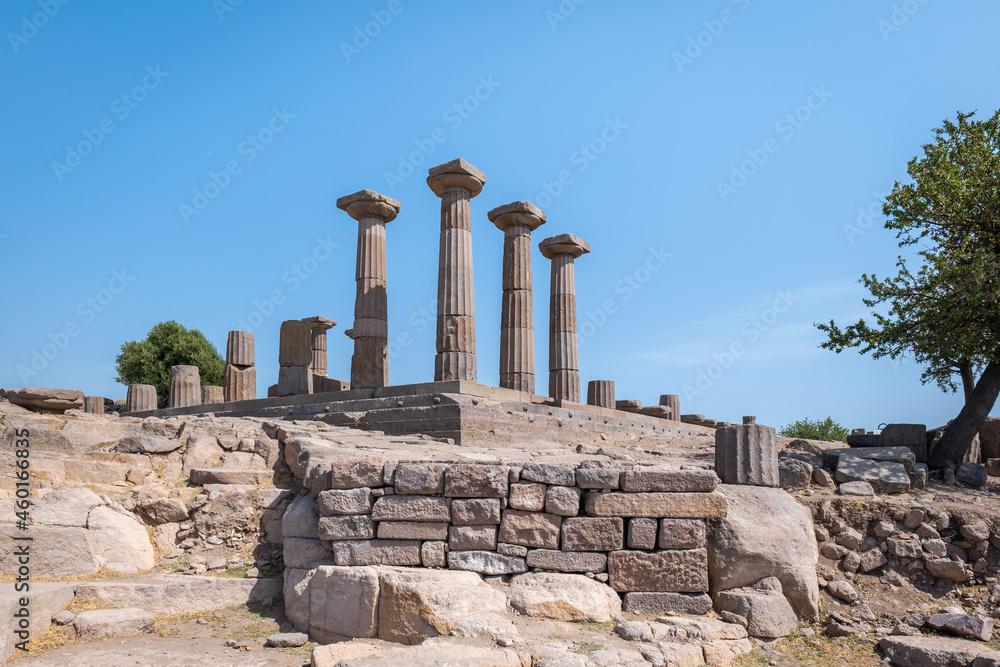 The Temple of Athena ruin in Assos archeological site, Turkey.  Assos is famous for In the Academy of Assos, where Aristotle became a chief to a group of philosophers.