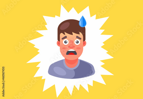 the man got scared and sweat runs down his forehead. emotion of surprise. flat vector illustration.