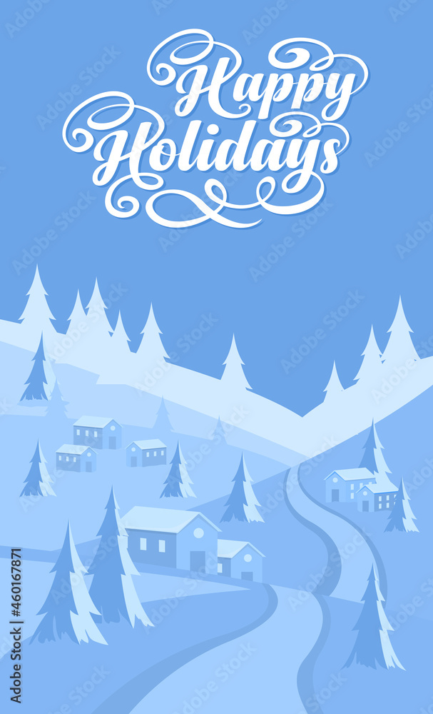 Obraz premium Winter landscape background with text Happy Holidays
