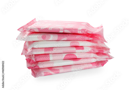 Stack of menstrual pads on white background. Gynecological care