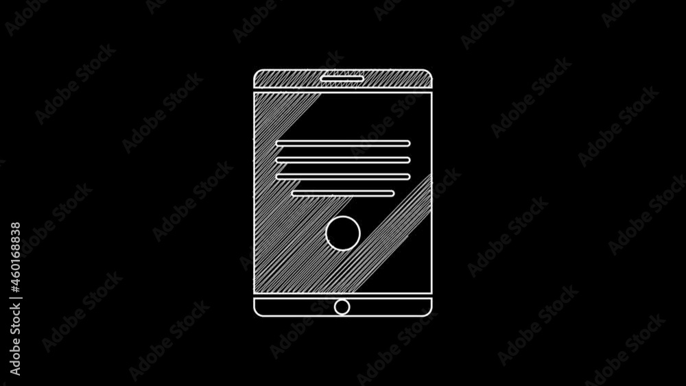 White line Tablet icon isolated on black background. 4K Video motion graphic animation White line Tablet icon isolated on black background. 4K Video motion graphic animation