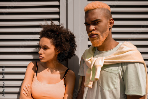 A young couple having a trouble and looking stressed photo