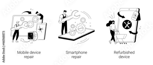 Broken gadget abstract concept vector illustrations.