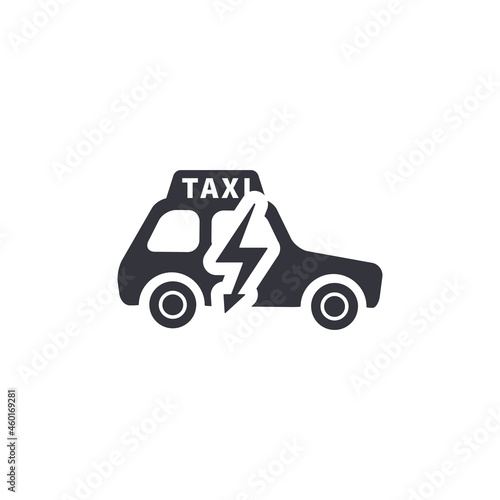 Electric taxi, side view silhouette, simple black icon on white