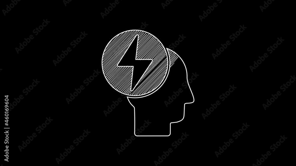 White line Head and electric symbol icon isolated on black background. 4K Video motion graphic animation White line Head and electric symbol icon isolated on black background. 4K Video motion graphic animation