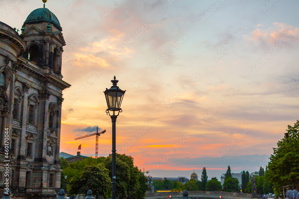 Fototapeta premium Sunset on the waterfront in Berlin. Evening walk around the city