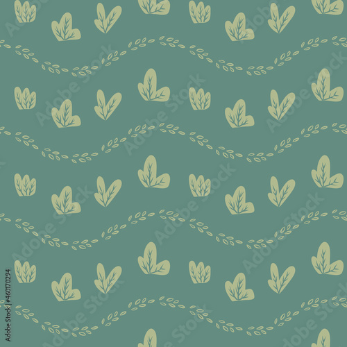 Seamless pattern waves of leaves and botanical vector illustrations in green tones. Vector illustration. Great for fall, autumn and home decor. Surface pattern design.