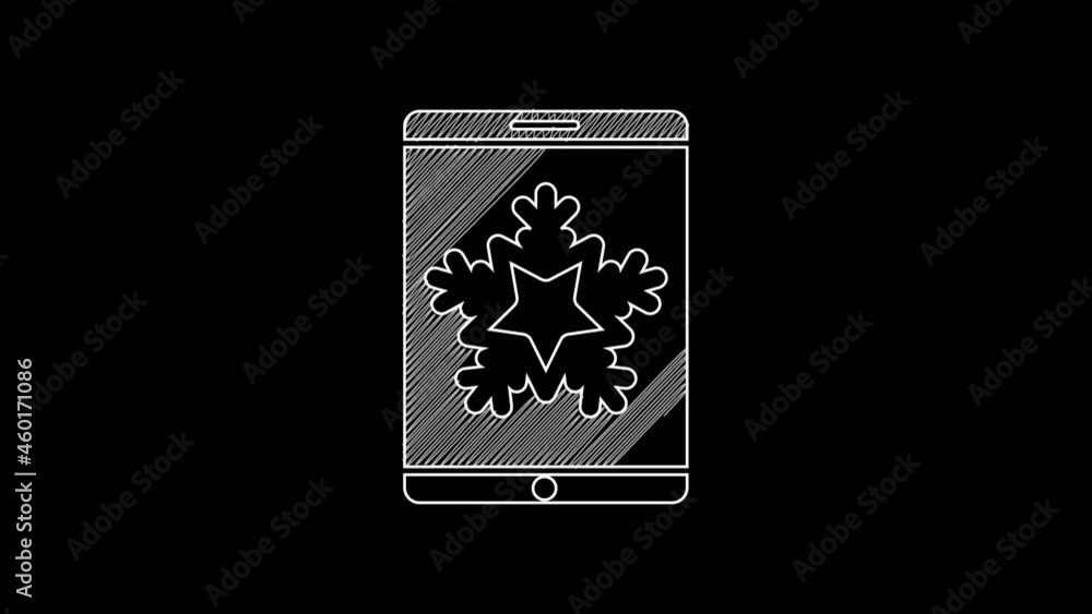 White line Merry Christmas on smartphone and snowflake icon isolated on black background. Happy New Year. 4K Video motion graphic animation White line Merry Christmas on smartphone and snowflake icon isolated on black background. Happy New Year. 4K Video motion graphic animation