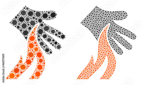 Vector covid-2019 mosaic burn hand organized for medicare projects. Mosaic burn hand is based on icon and it is made of biohazard covid-2019 infection cells.