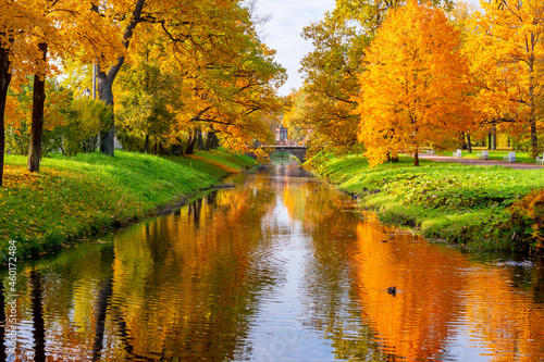 Obvodny canal in Alexander park in autumn, Pushkin (Tsarskoe Selo), Saint Petersburg, Russia © Mistervlad