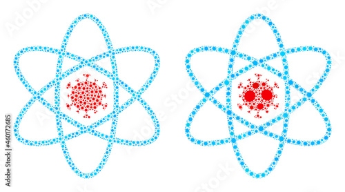Vector covid-2019 mosaic virus atom created for lockdown purposes. Mosaic virus atom is based on icon and it is composed with biological hazard covid-2019 infection elements.