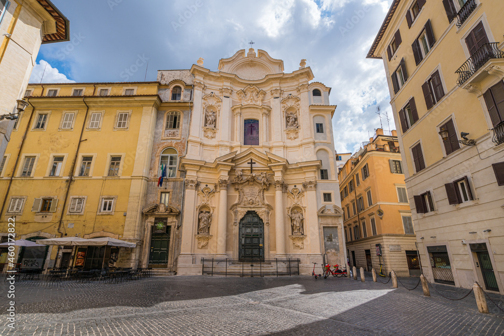 The facade of the Church of Santa Maria Maddalena in Rome, Italy.