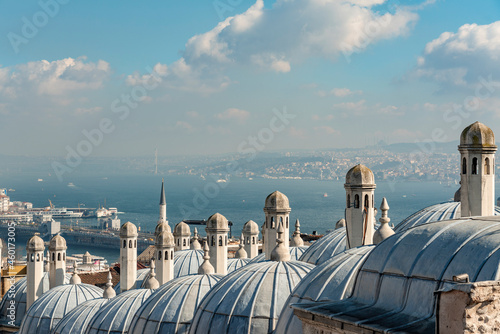 Turkey, Istanbul, Bosporus and Asian Istanbul from Suleymaniye mosque photo