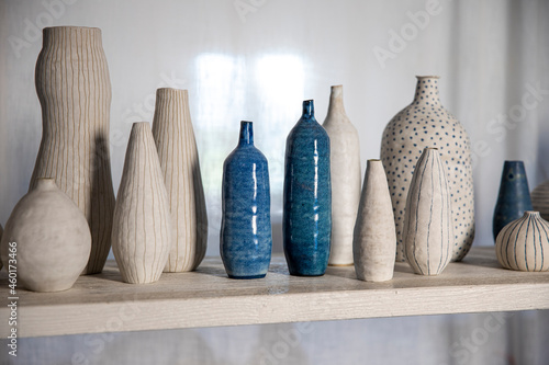 Handmade ceramic vases in studio photo